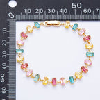 18K Gold Filled 9mm Multicolor Baguette CZ Tennis Chain 7 Inch Bracelet | WA-04218 ~ WA-04220