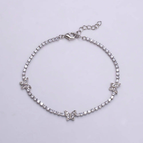 7" Gold Filled Clear CZ Butterfly Tennis Chain Bracelet