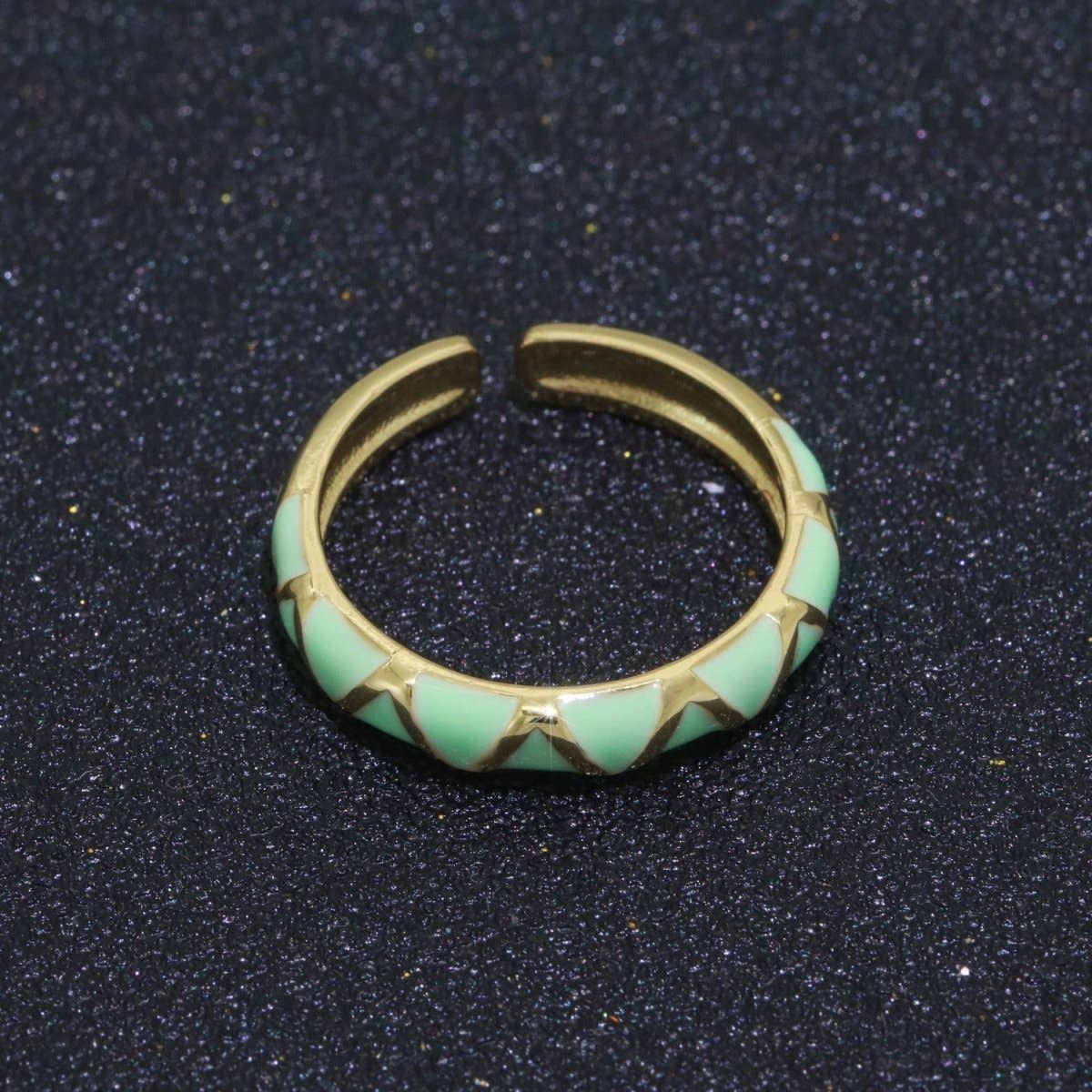 Dainty Gold Stackable Enamel Ring Bohemian Colorful Rainbow Band Open Adjustable S-120 ~ S-129