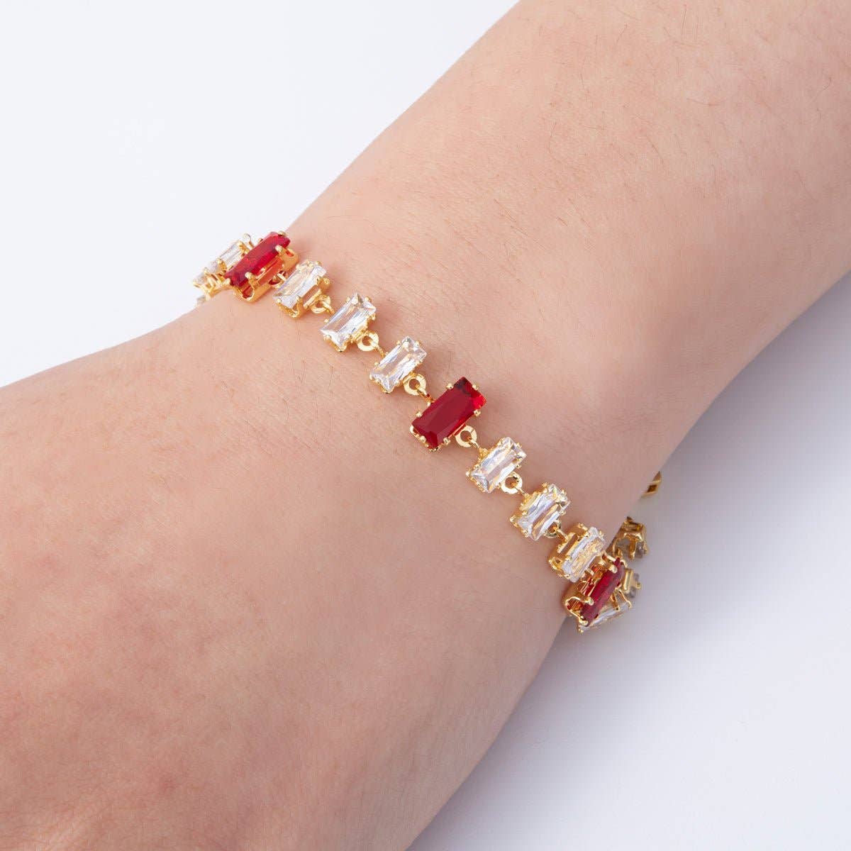 18K Gold Filled 9mm Multicolor Baguette CZ Tennis Chain 7 Inch Bracelet | WA-04218 ~ WA-04220