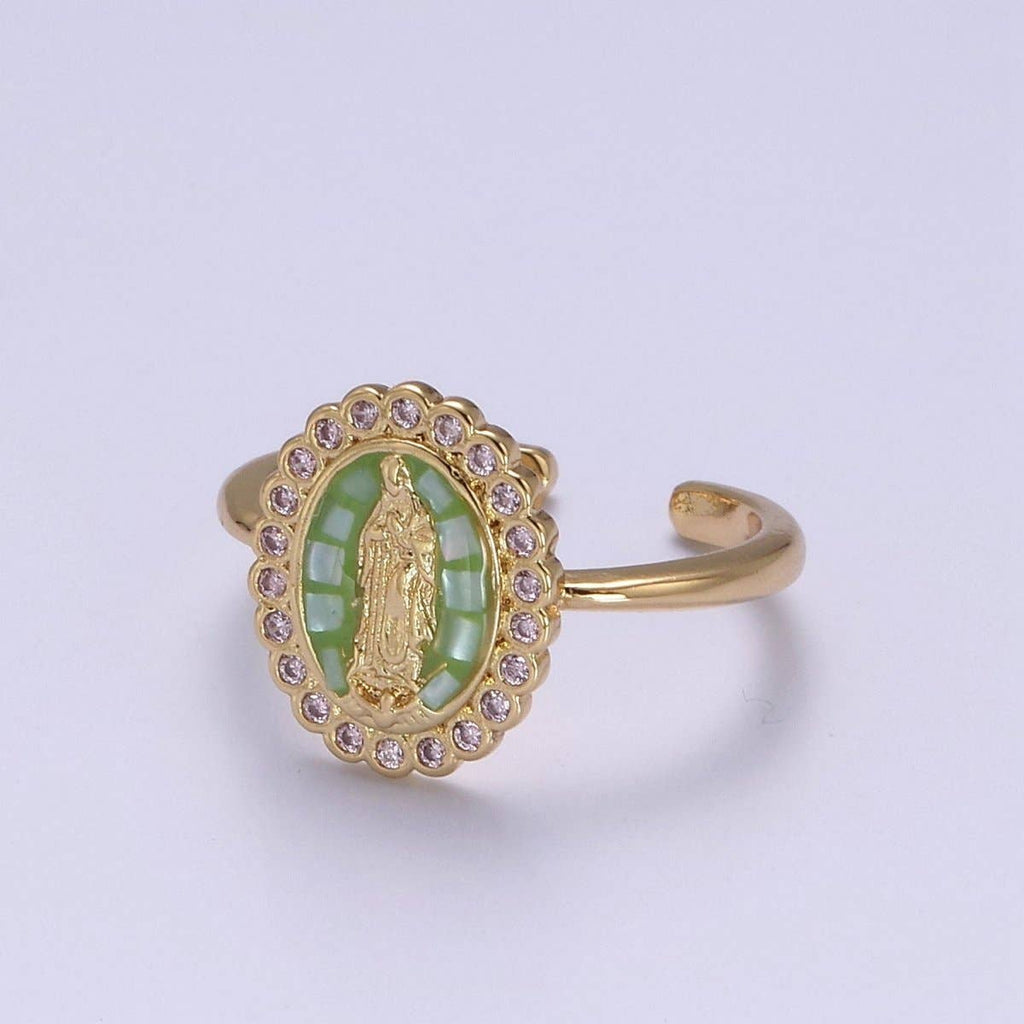 Virgin Mary Ring, 14K Gold Filled Religious Medallion Ring, Mother Mary Statement Ring, cz Lady of Guadalupe Ring S-401 to S-404