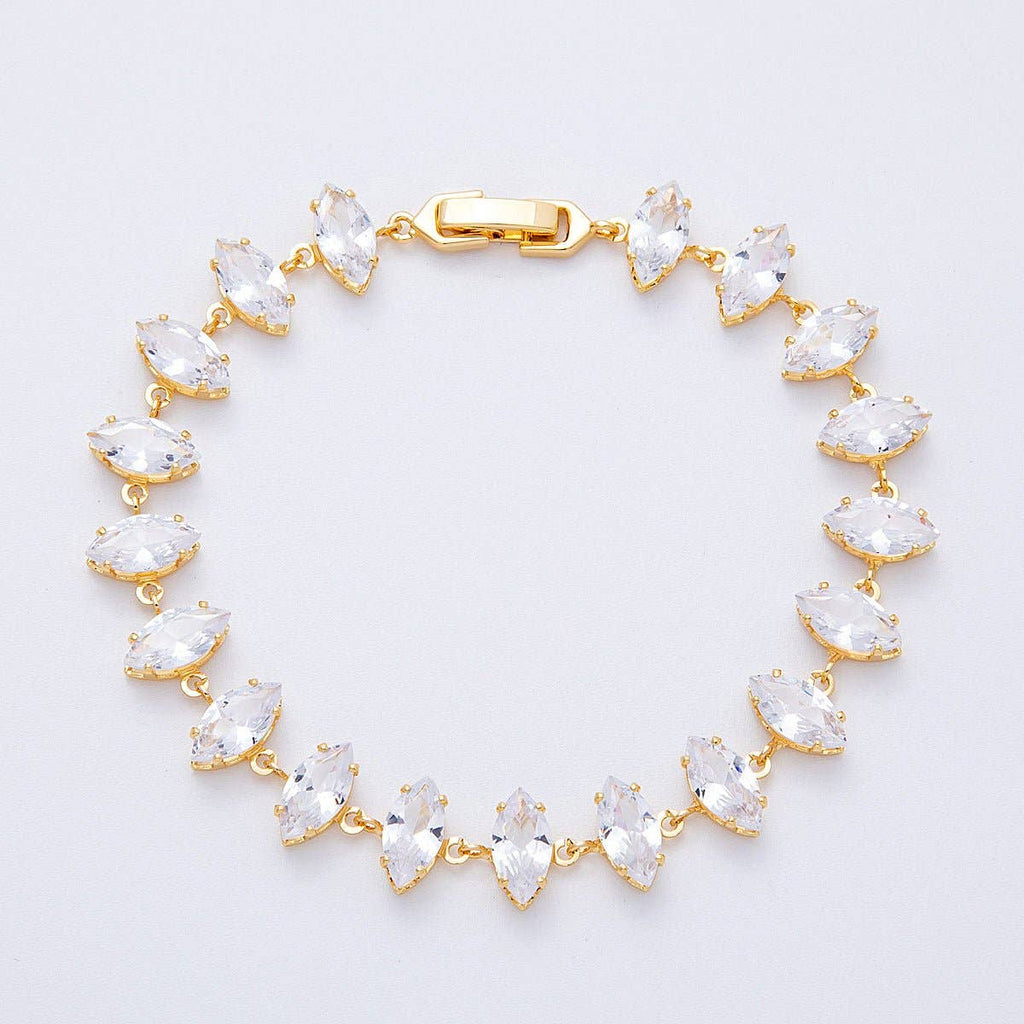 18K Gold Filled 10mm Clear Marquise CZ Tennis Chain 8 Inch Bracelet | WA-04193