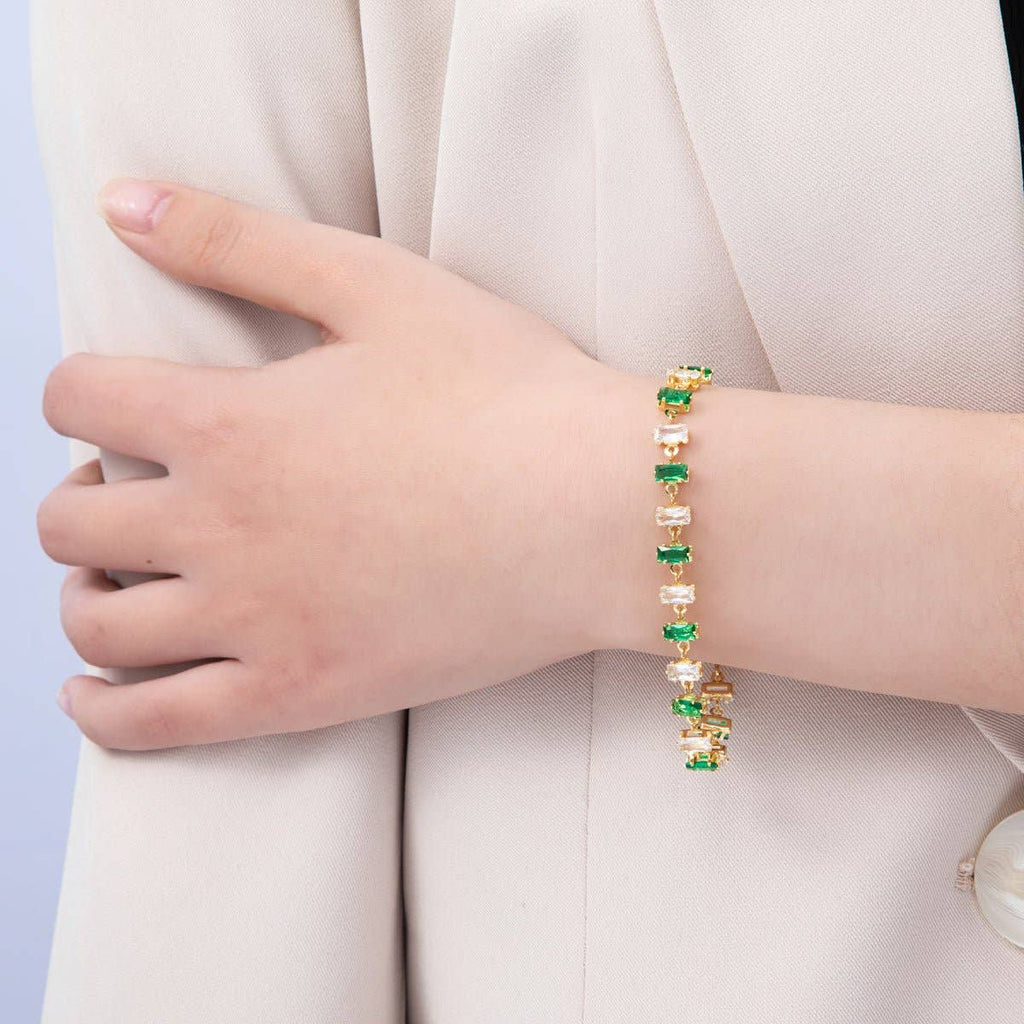 18K Gold Filled 9mm Multicolor Baguette CZ Tennis Chain 7 Inch Bracelet | WA-04218 ~ WA-04220