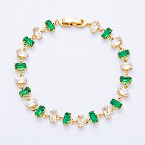 18K Gold Filled 9mm Multicolor Baguette CZ Tennis Chain 7 Inch Bracelet | WA-04218 ~ WA-04220